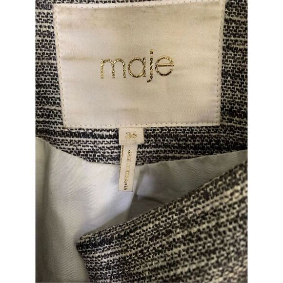 Maje Long Gray Cotton Linen Stretch Asymmetric Zip Coat women’s size 36 Small - Picture 3 of 11